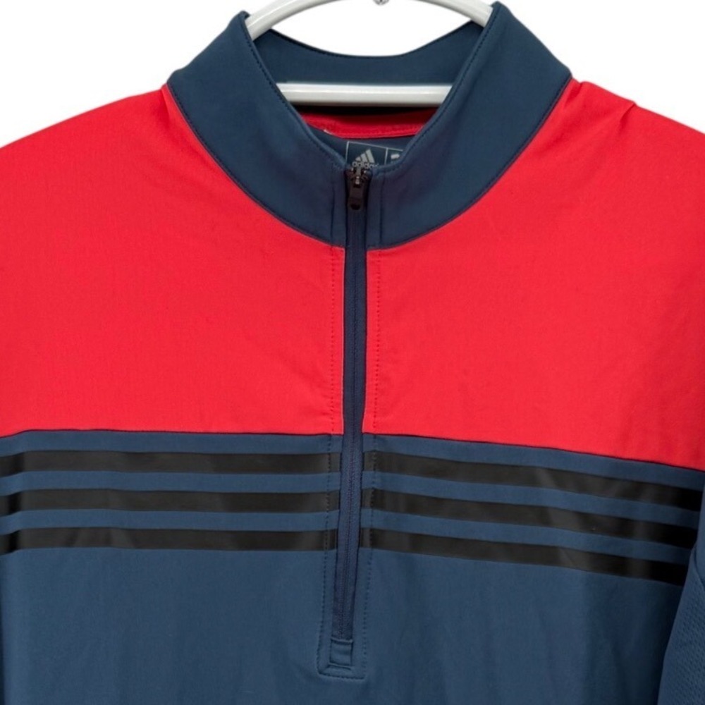 Adidas Golf Climacool Mens Small Quarter Zip Pullover Navy Blue Red Colorblock